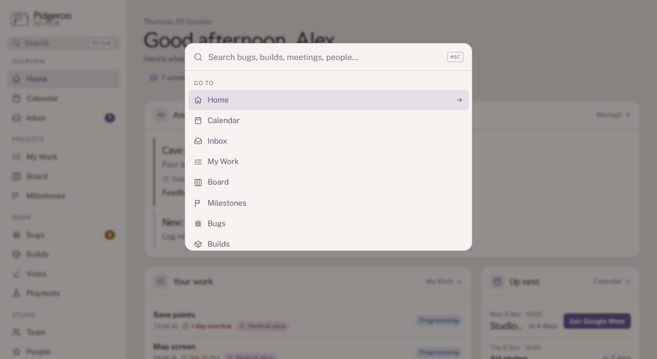 The search window over the Home page