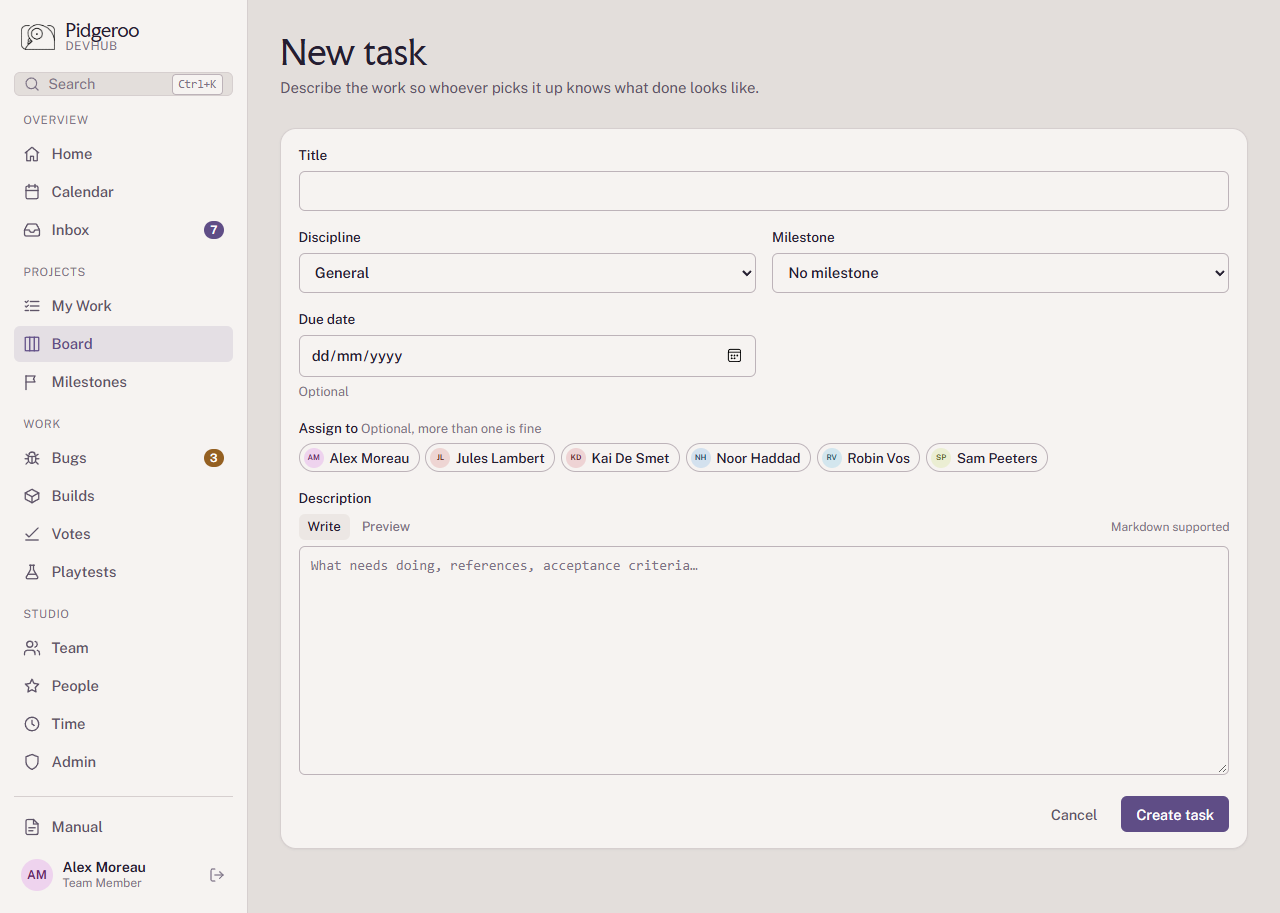 The New task form